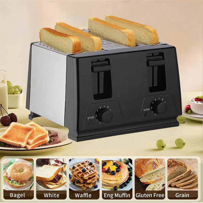 Toaster 4 Slice Steel Variable Defrost Reheat Extra Wide Slot
