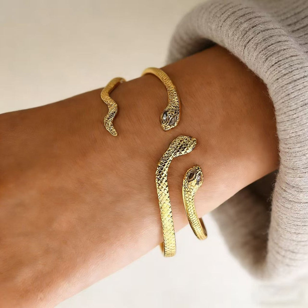 Rétro Micro-Set Zircon Gold Spirit Serpent Bracelet pour femmes