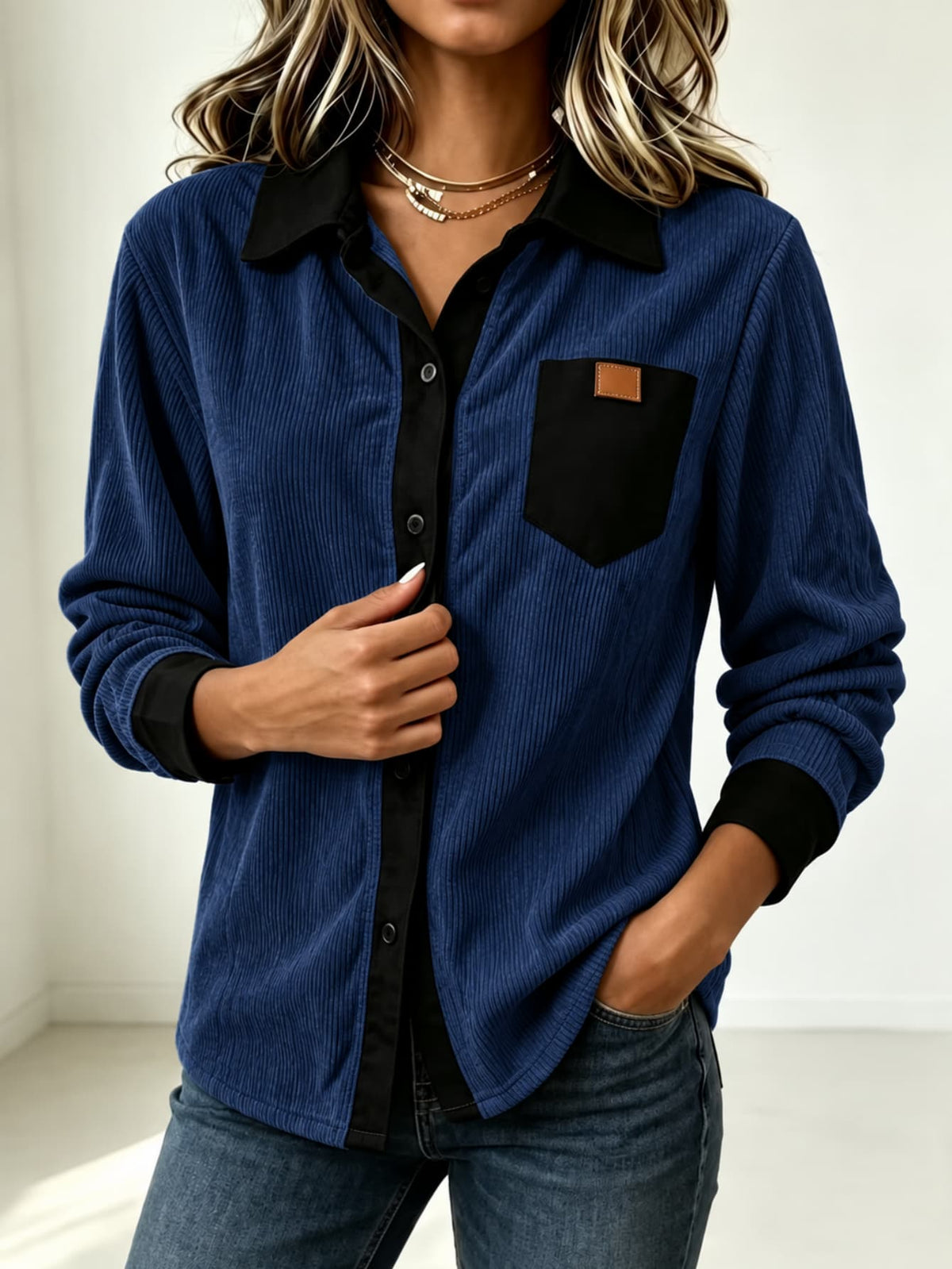 Chemise à manches longues à boutons côtelés