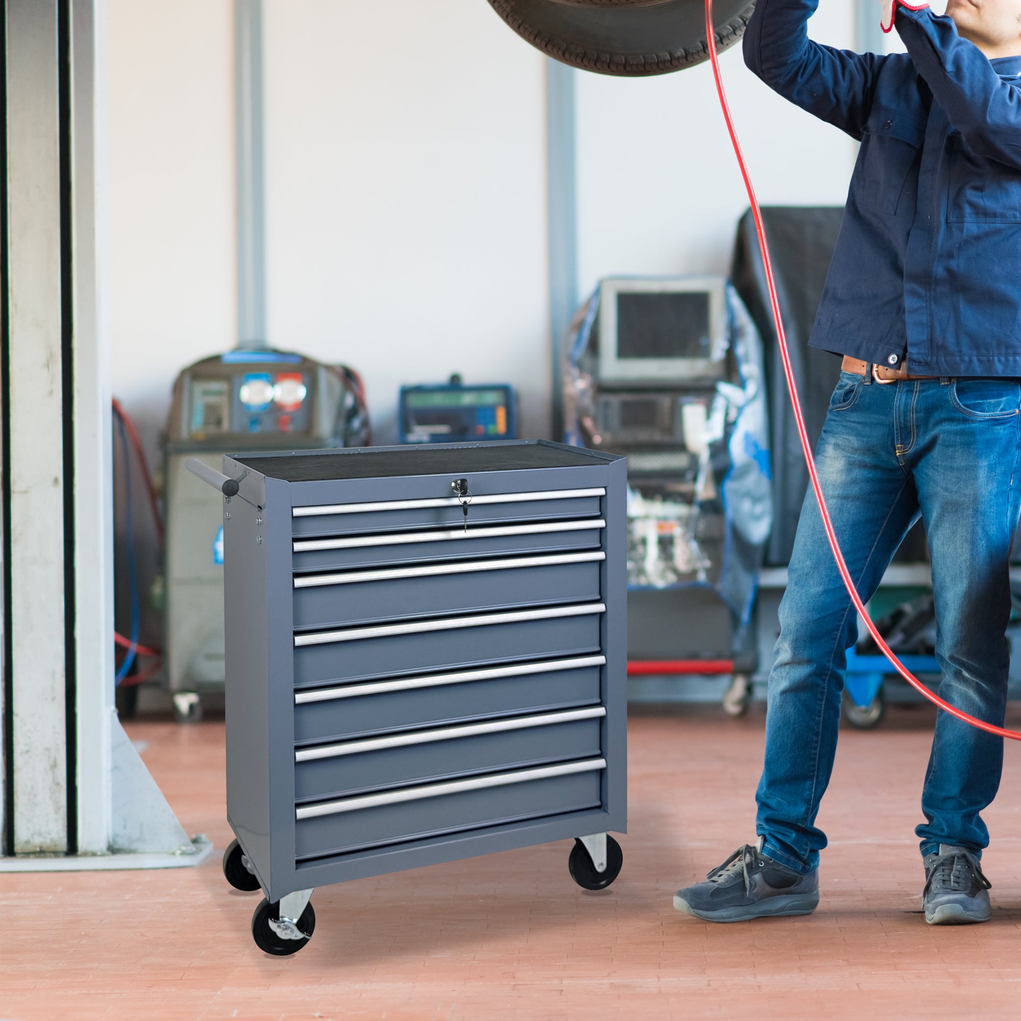 Roulement de coffre à outils avec boîte à outils 7-Drawer avec roues Multifonctionnel Tool Cart Mécanique T
