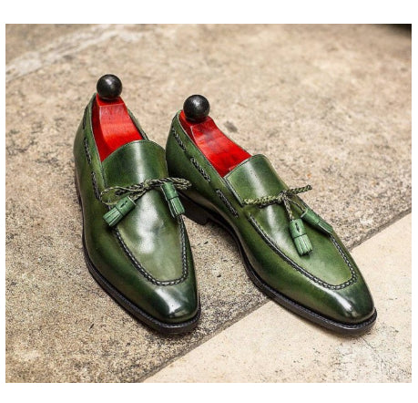 Chaussures de Tassel Vert PU pour hommes de style britannique
