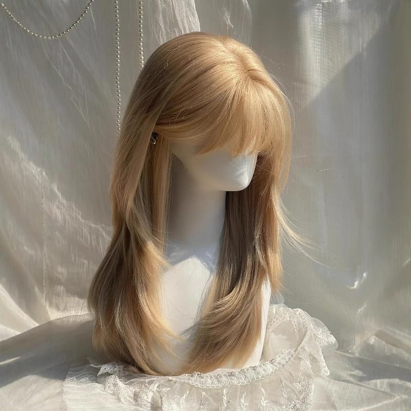 Perruque à tête pleine haute féminine avec des bangs d'air Platinum Blonde