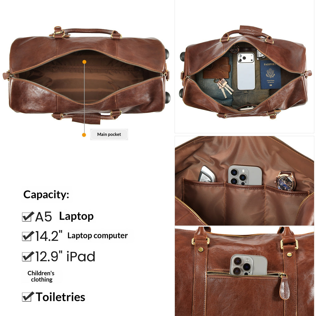 Sac de voyage en cuir de cheval fou