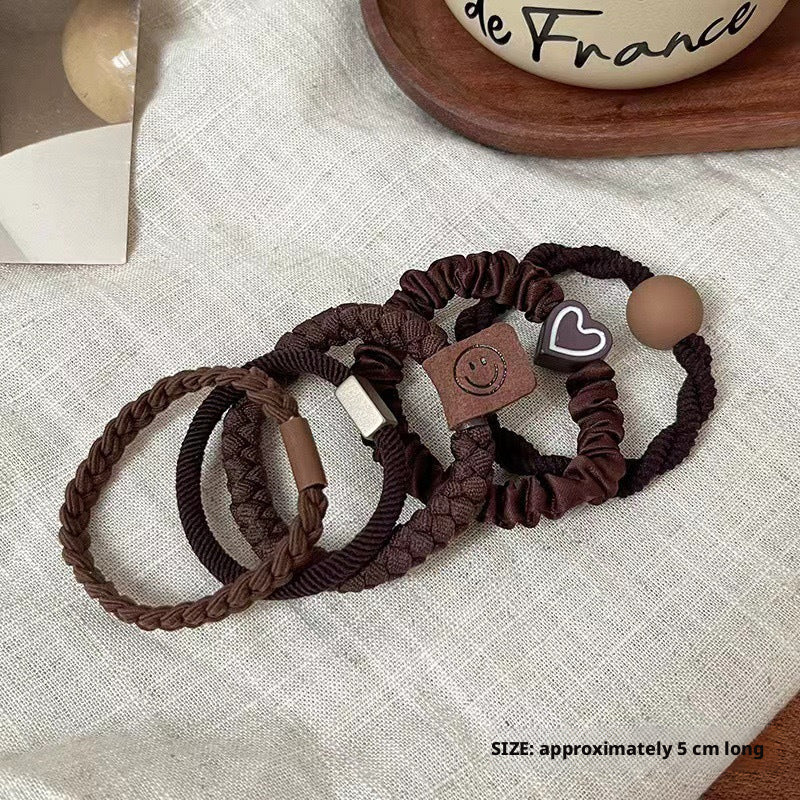 Bague de cheveux simple-Brown-5-pièces