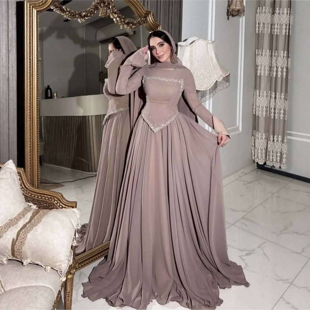 Élégante robe du soir à manches longues en Strass
