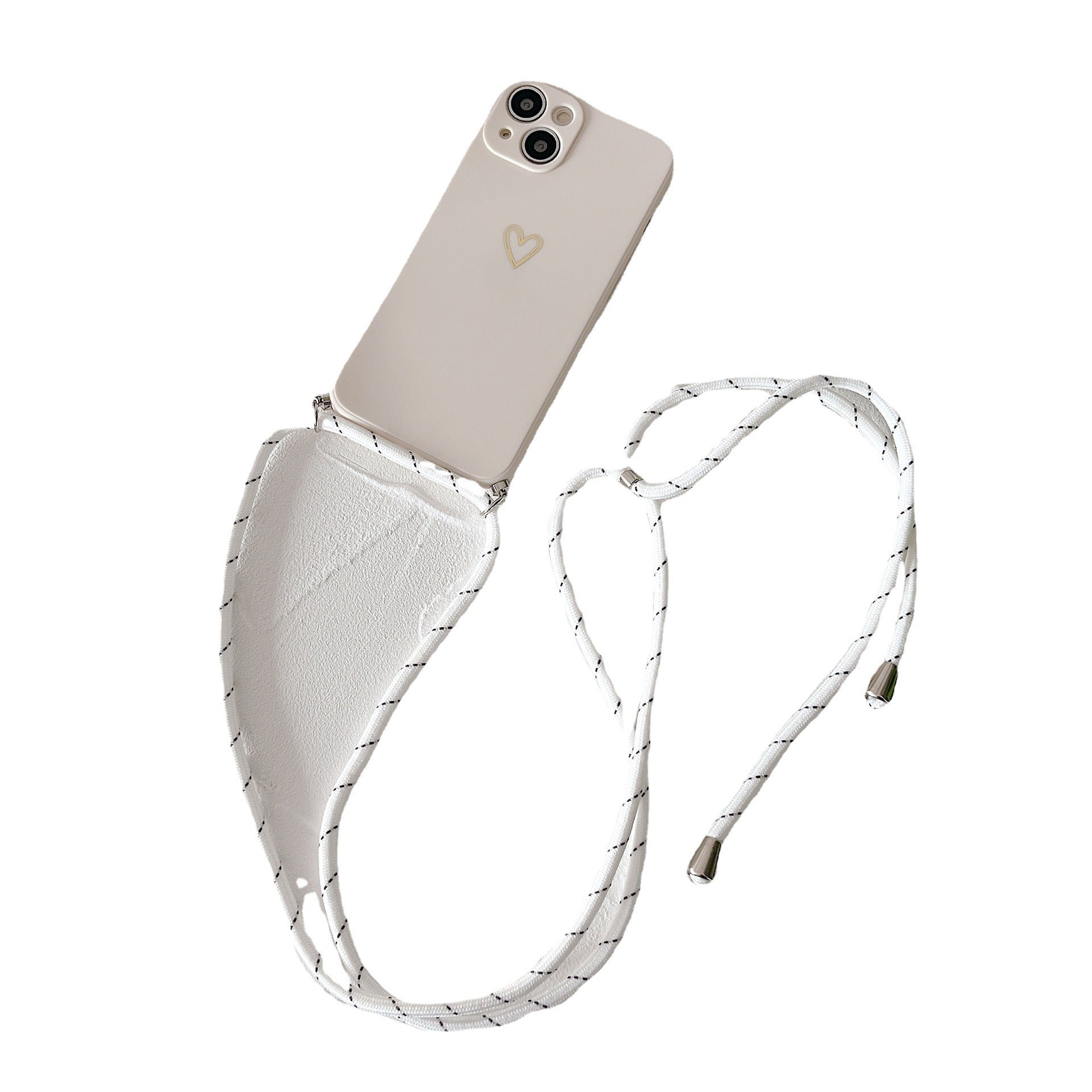 Étui téléphonique de lanyard de petit coeur doré