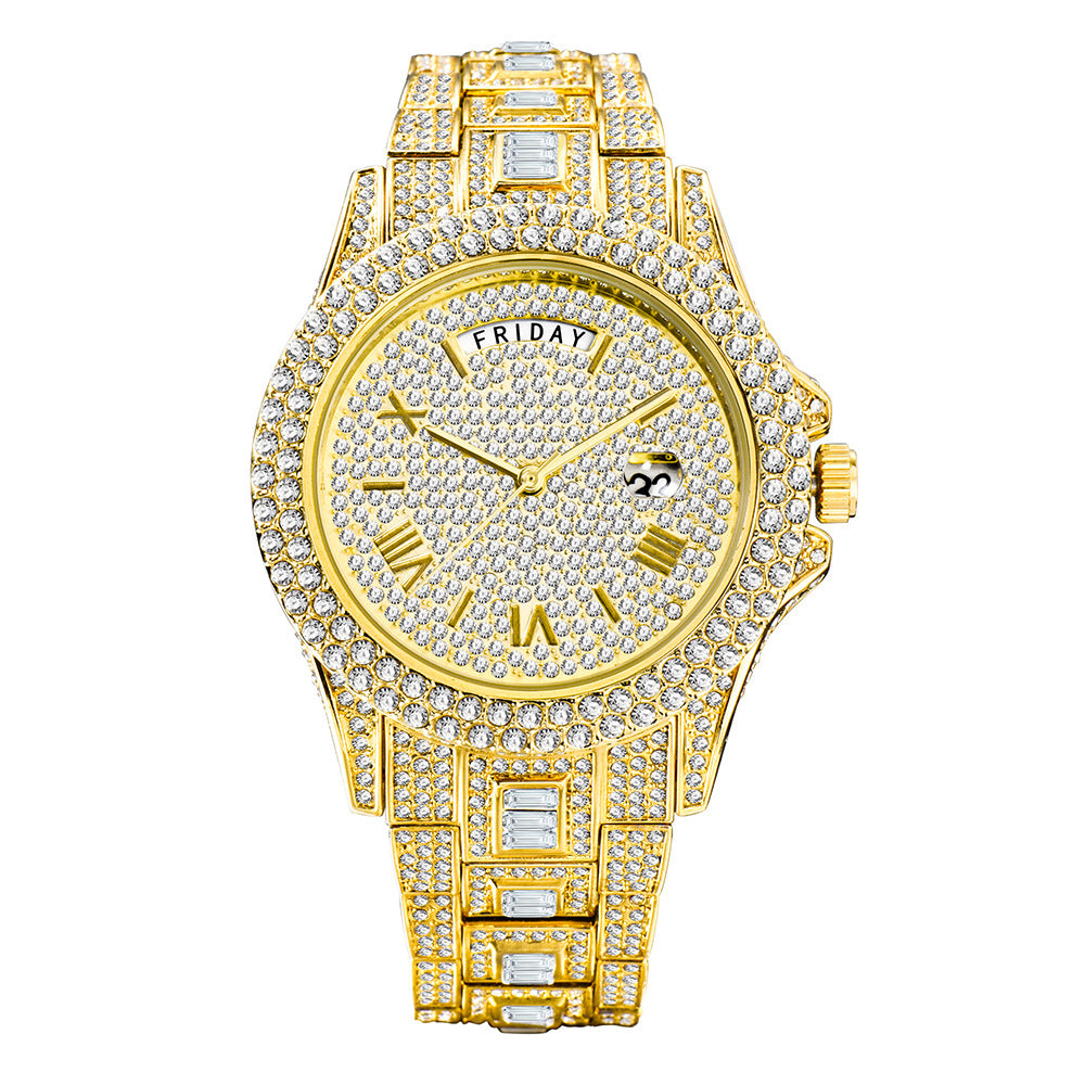 Calendrier des paires d'homme montre Quartz de luxe plein diamant