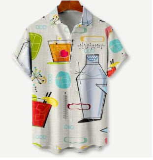 Couleur mélangée bande 3D impression numérique perdre manches courtes chemise pour hommes