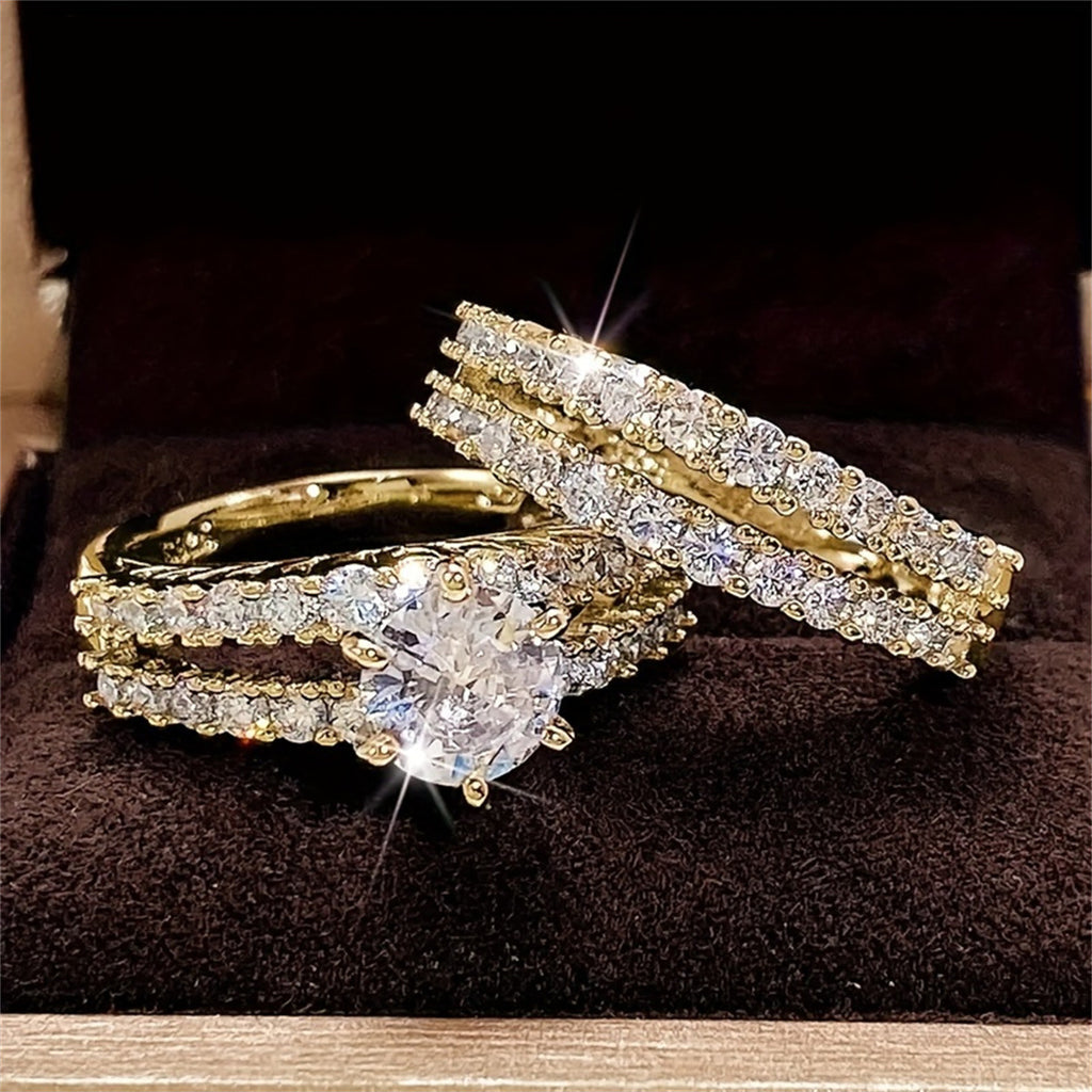 Style Hollow Double-Layer Zircon bague de fiançailles pour les femmes
