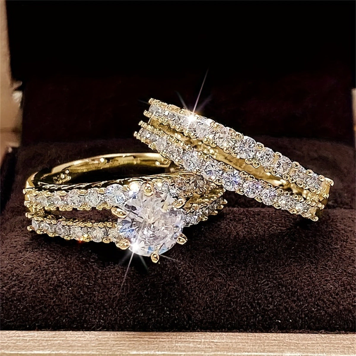 Style Hollow Double-Layer Zircon bague de fiançailles pour les femmes