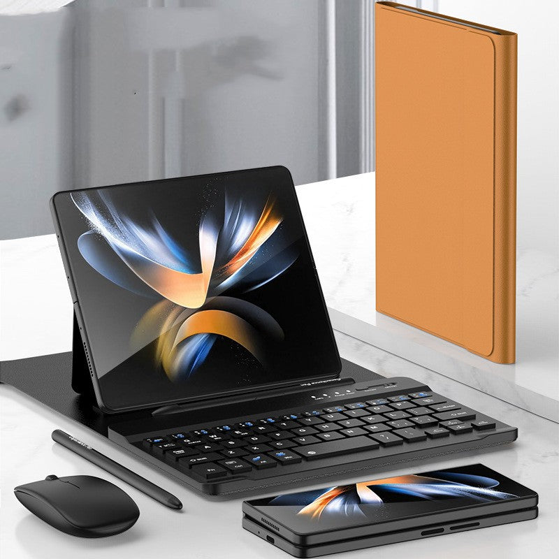 Clavier sans fil pliant Étui en cuir pliant Téléphone mobile Porte-clés Creative Bluetooth Mous