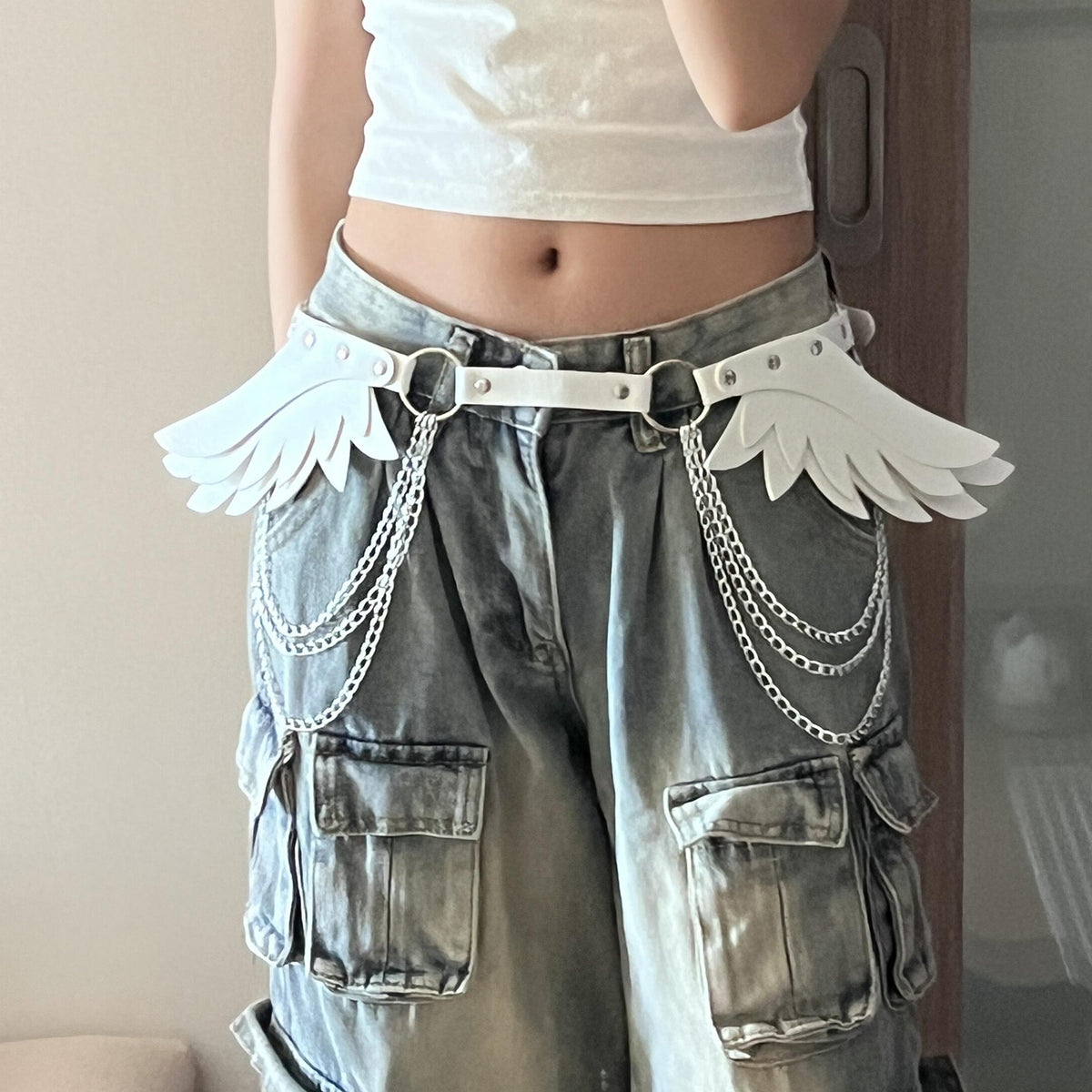 Y2K Sweet Cool Girl Belt Décoration avec Devil Angel Wings Chaîne de taille Subculture fille 2D