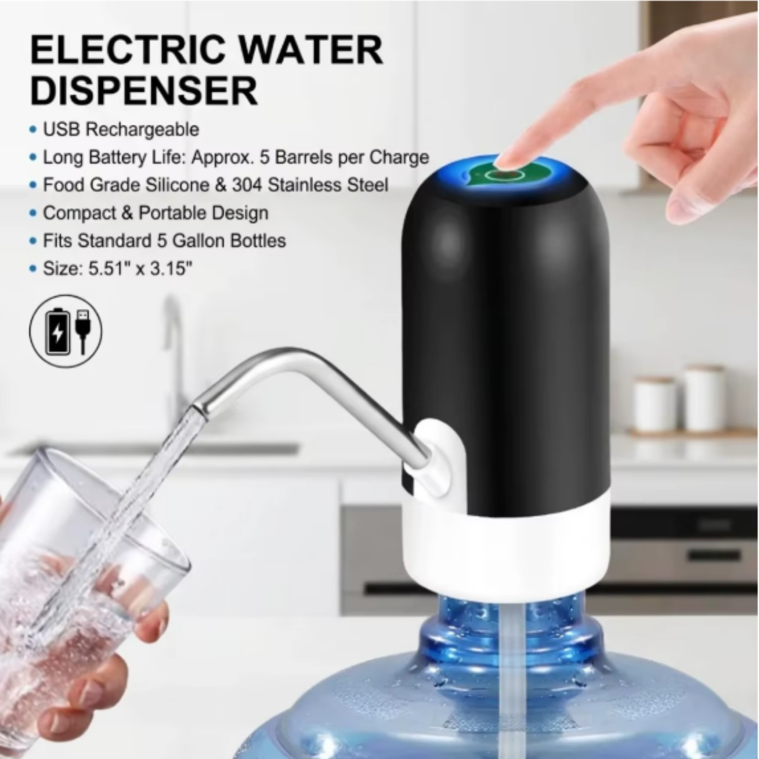 Bouteille électrique USB rechargeable Distributeur automatique d'eau potable