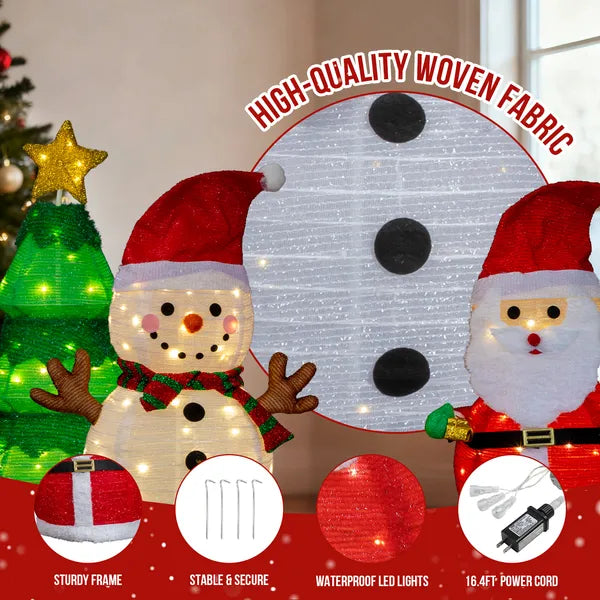 Ensemble de 3 décorations de Noël de Père Noël et de Neige Allumées