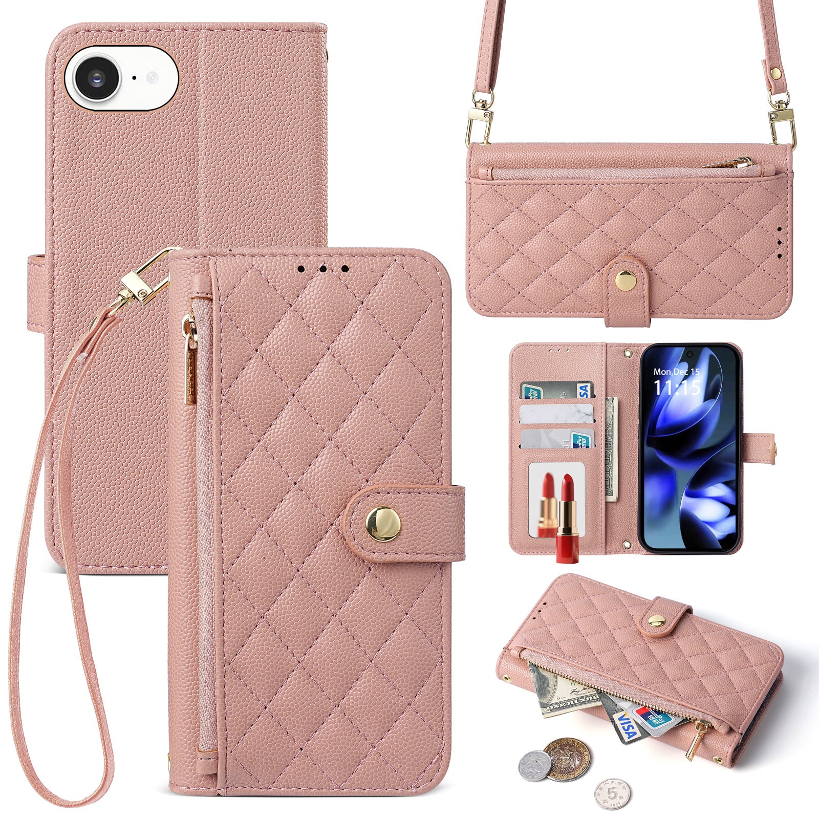 Sac de téléphone à fermeture éclair Crossbody Lanyard