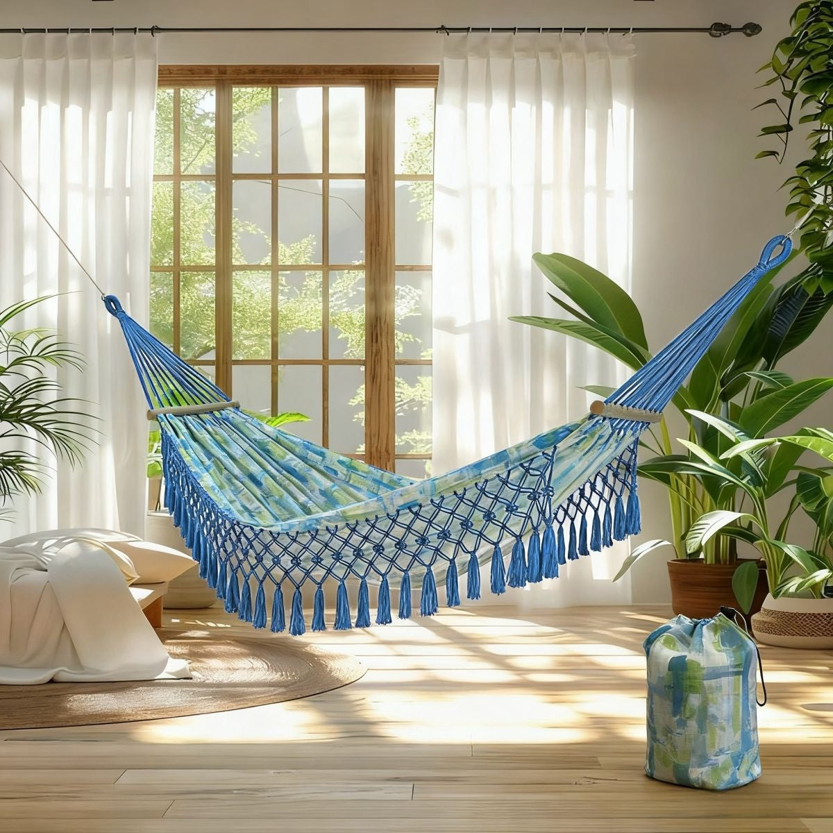 Hamac extérieur en toile fringée