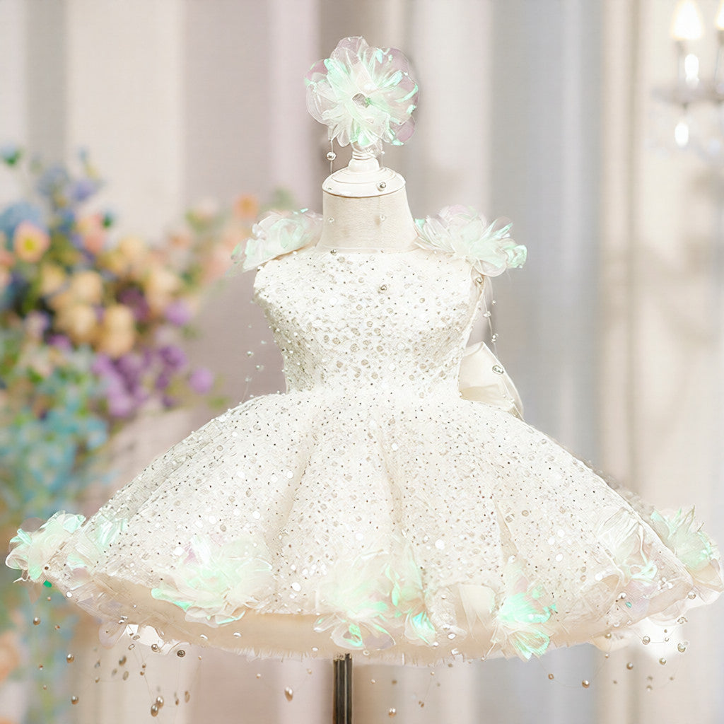 Perle de paille fleur fille robe princesse Gala Gown
