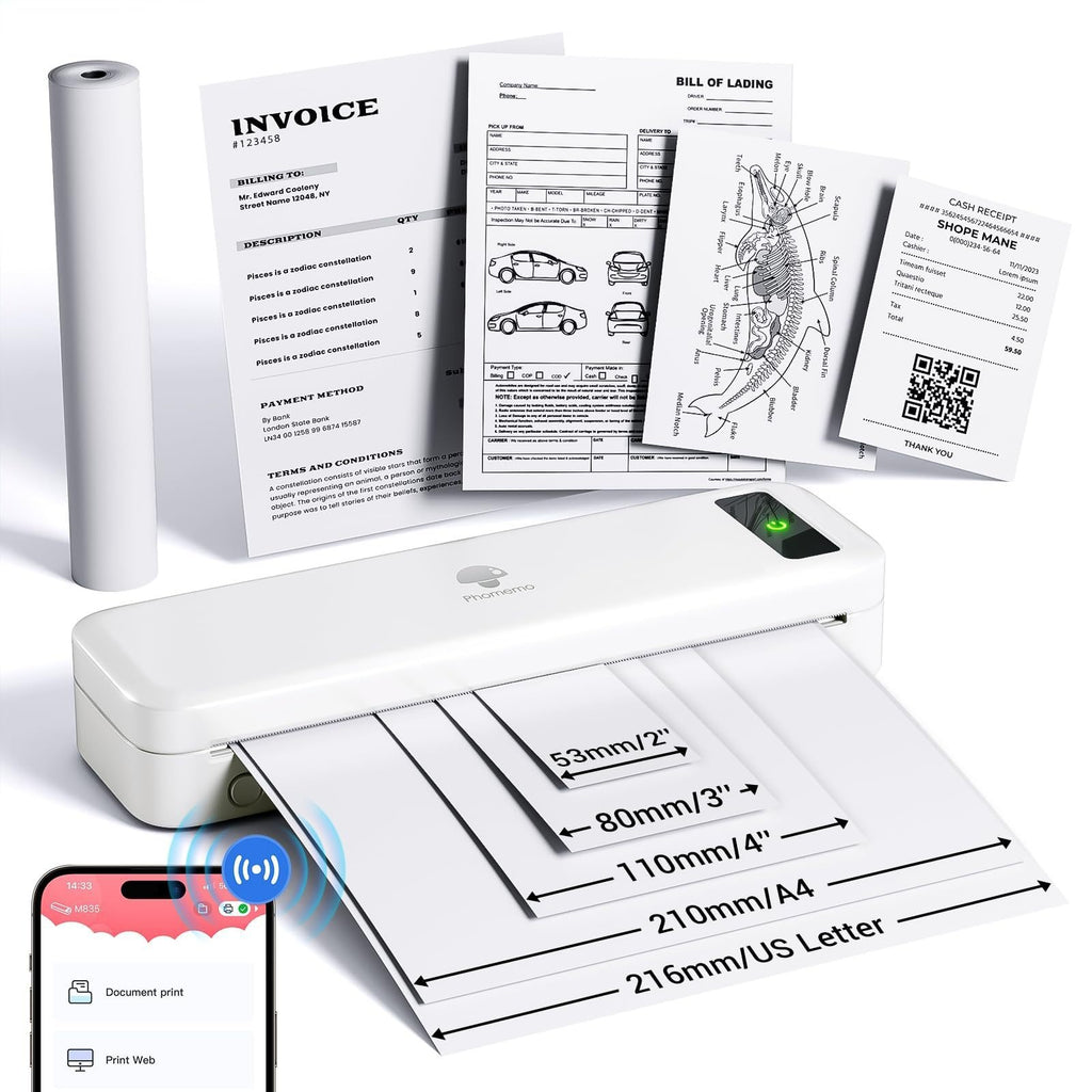 M835 Thermique A4 Mini Bureau Imprimante Bluetooth sans encre portable