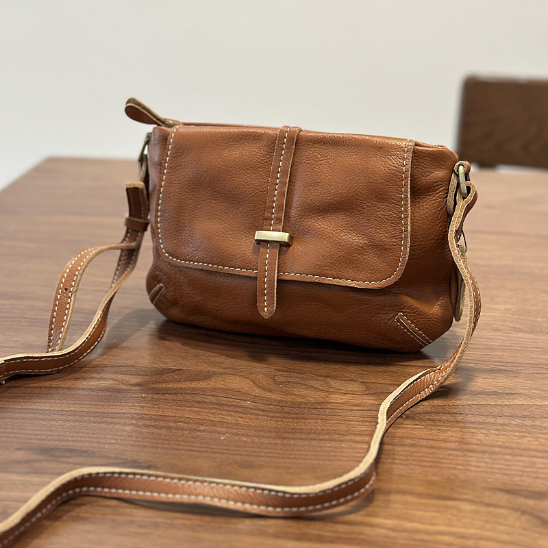 Spring Summer Retro Real Leather Messenger Bag for Women