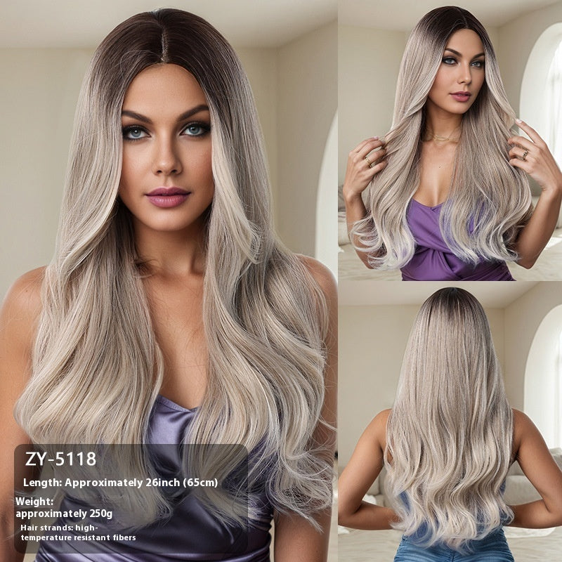 Wig Simulation Hairline Women's Team Anchor 60cm Micro-volume Long Headgear