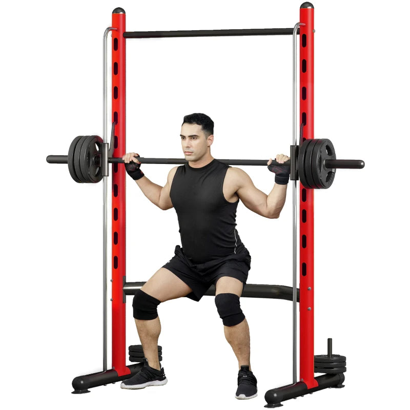 Soozier Squat Rack avec barre de traction et barre Barbell réglable de banc presse multi-fonction