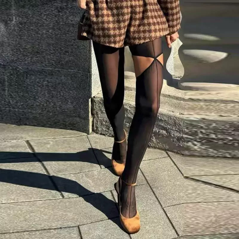 Trendy Asymétrique Split-leg rayé Sexy noir bas en soie