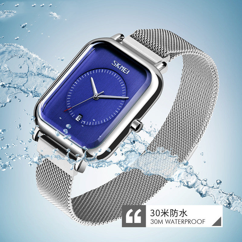 Hommes mode Square affaires Quartz étudiants hommes Mesh-Strap Imperméable calendrier montre