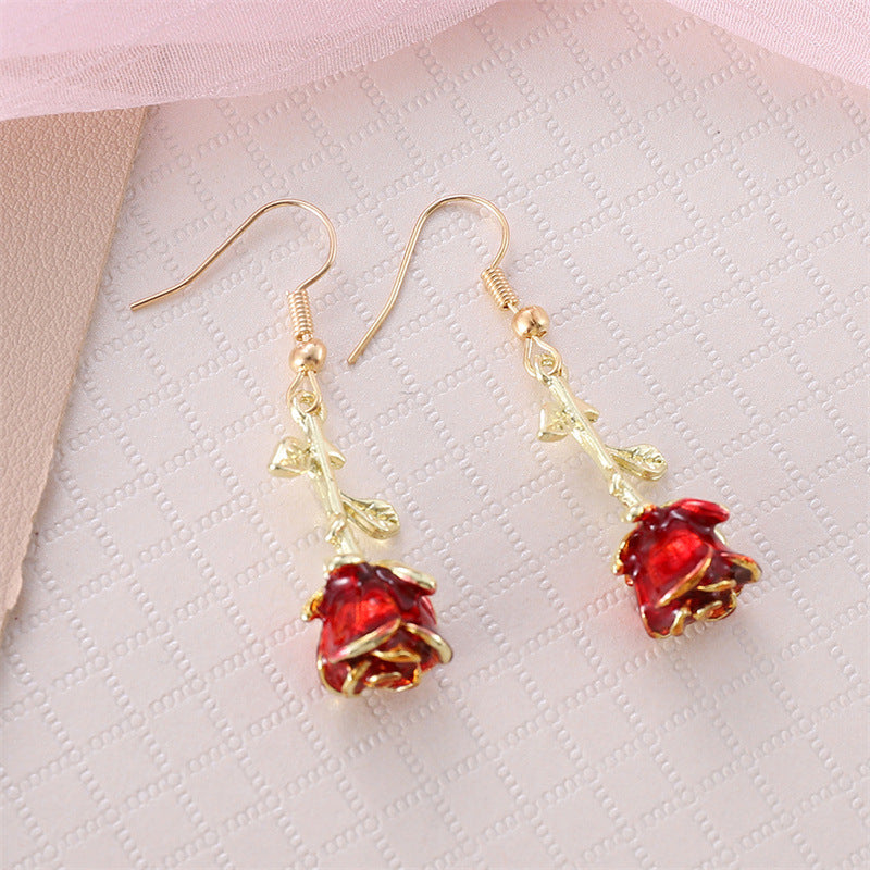 Romantique vintage européen et américain Boucles d'oreilles roses tridimensionnelles
