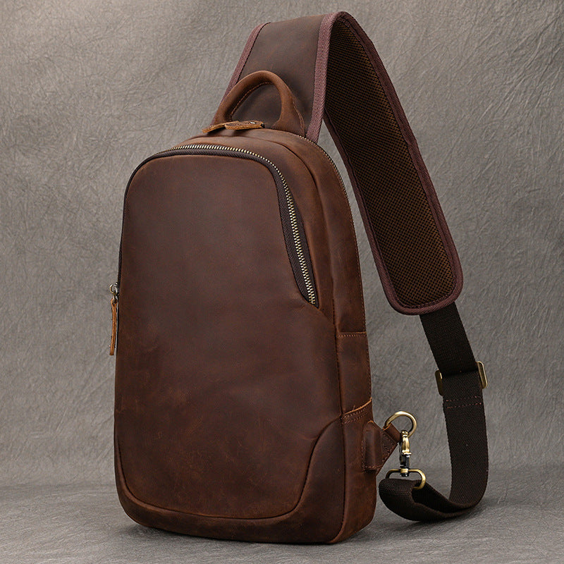 Crazy Horse Sac en cuir de poitrine Grand-Capacité Hommes Sac casual