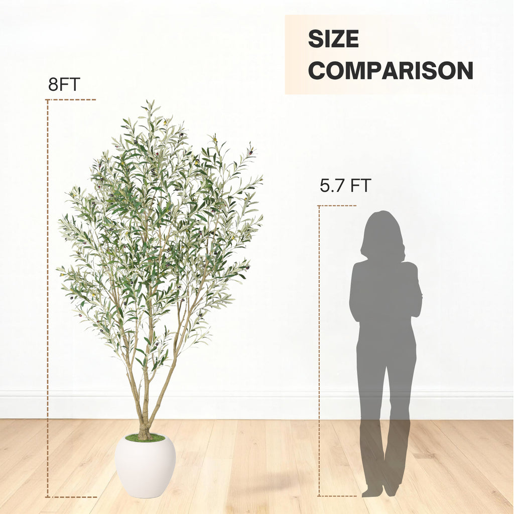 8FT Arbre d'olivier artificiel avec grand planteur blanc décoratif
