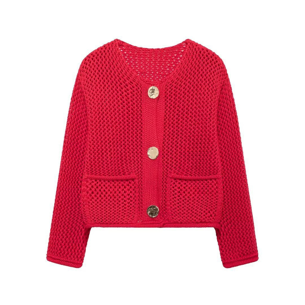 Veste à col rond à manches simples avec deux poches pour femmes