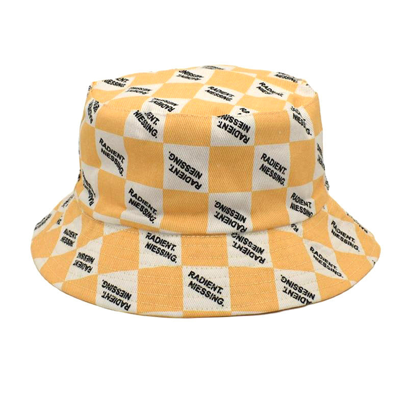 Lettre Chapeau de Bucket Plaid Mode Femme Double face Chapeau de Bucket