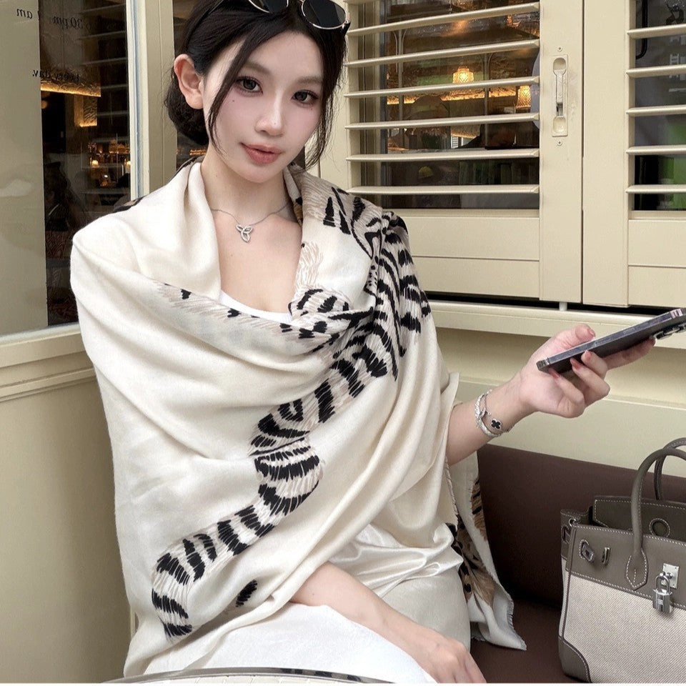 AutomneHiver Cotton-Line Warm Keeling Imprimé Grand Châle