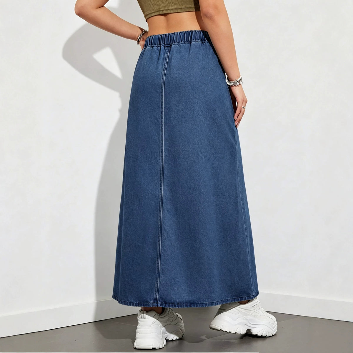 Jupe en Denim à coupe molle pour femmes avec une large taille d'ourlet et élastique