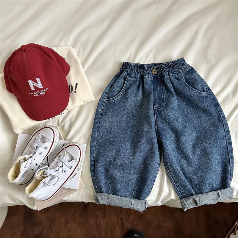 Jeans denim avec une jambe large polyvalente et souple