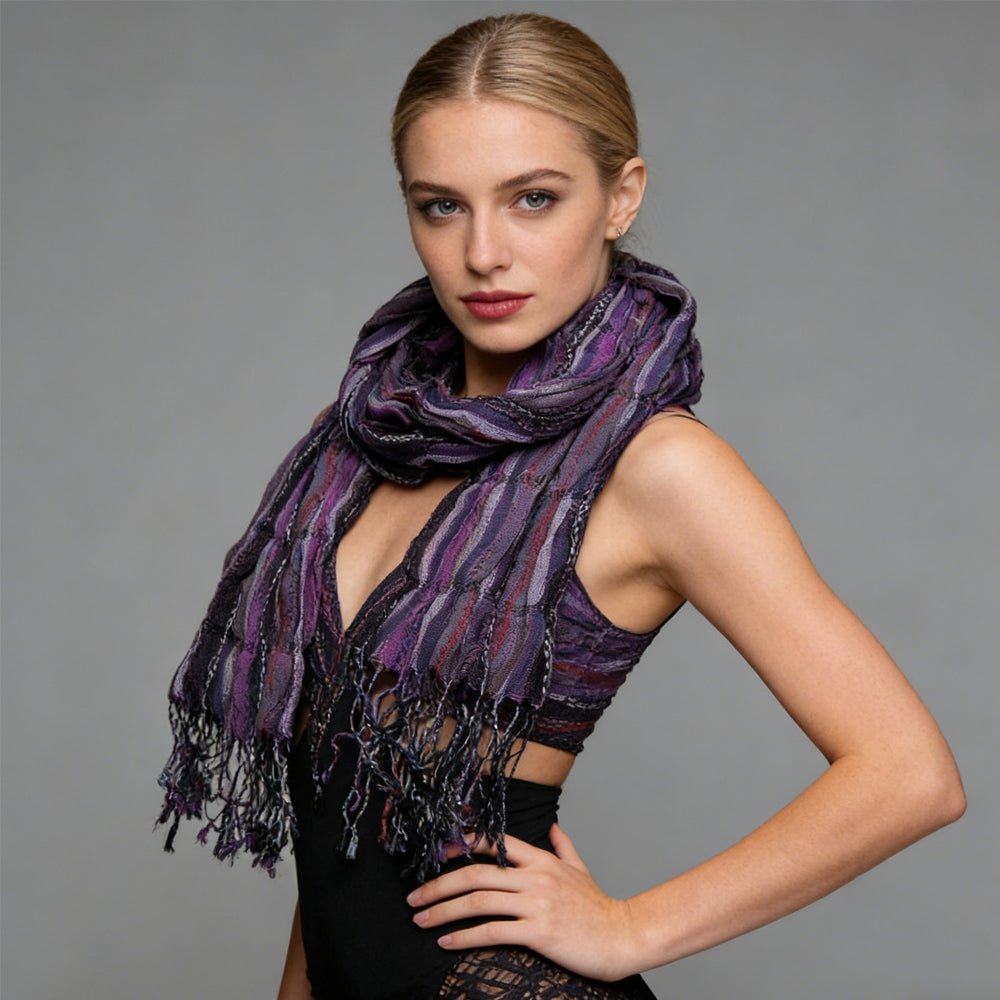 2pcs Royal Purple Jacquard Pattern Scarf