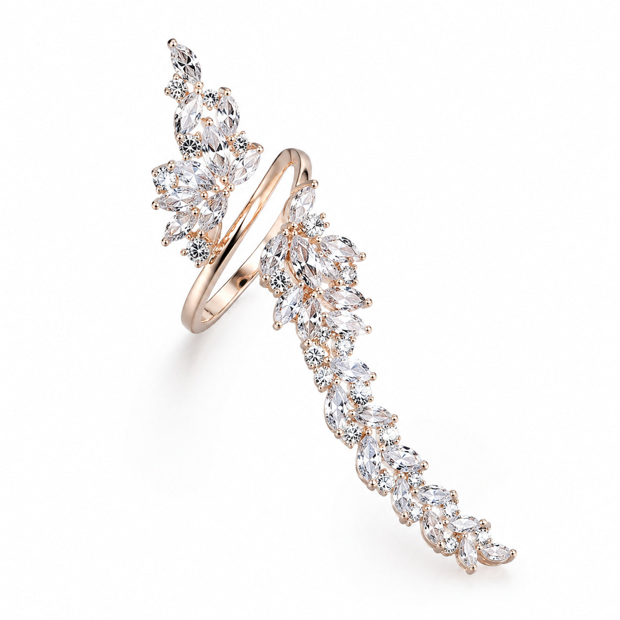 Bague Bracelet Tout-en-un Strass Flower Bijoux à la main Banquet Accessoire de mariage pour femmes