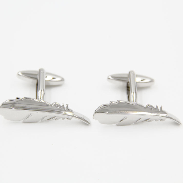 Simple homme style français argent plume forme Cufflinks ongles