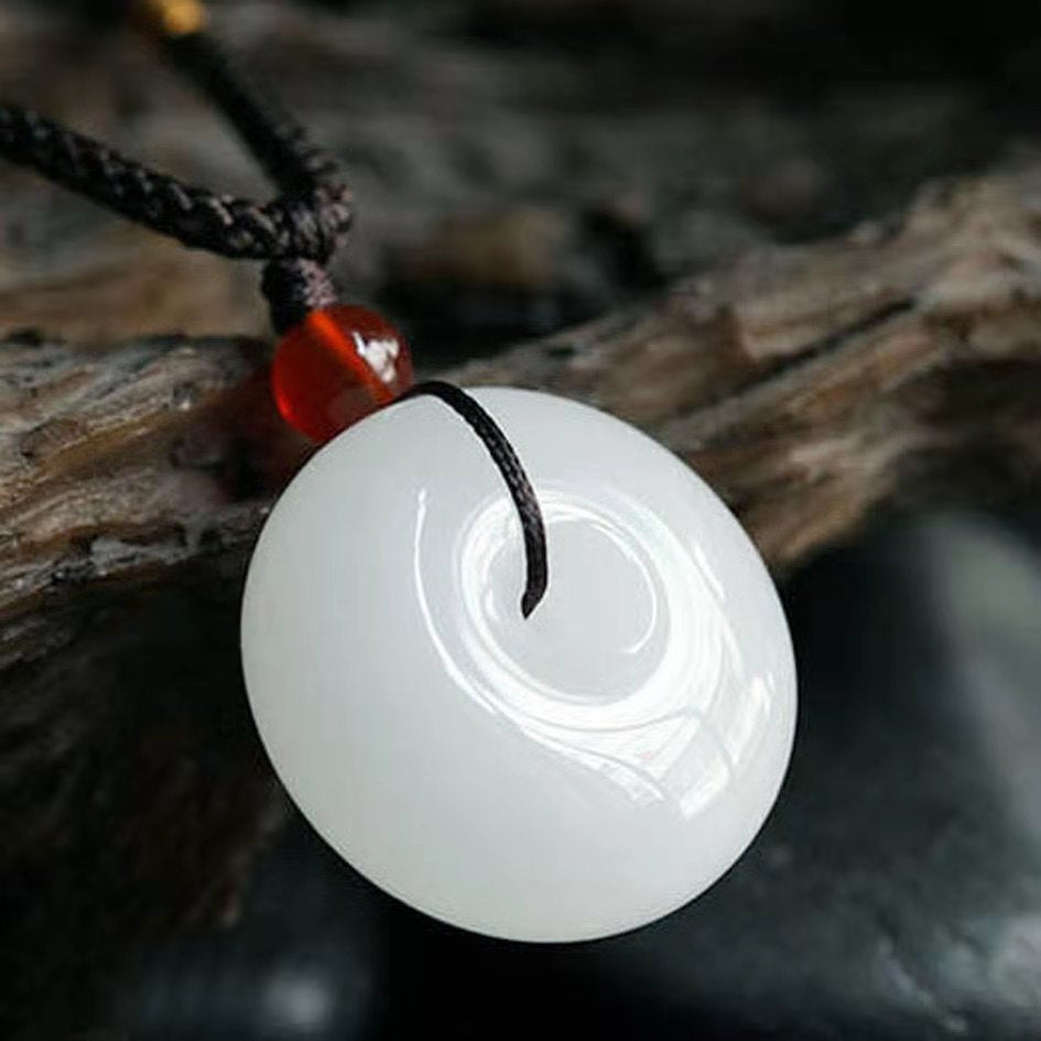 Afghanistan naturel Jade Peace Buckle Pendentif Collier Suet White Jade Buckle Rope Simulat