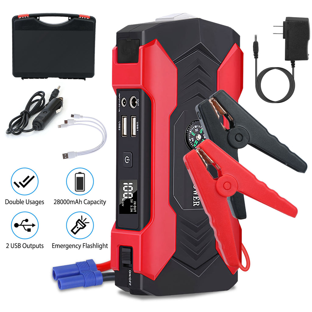 Auto Jump Starter Booster 800A Peak 28000mAh 12V Chargeur de batterie jusqu'à 6,0L Gaz ou 3,0L Die