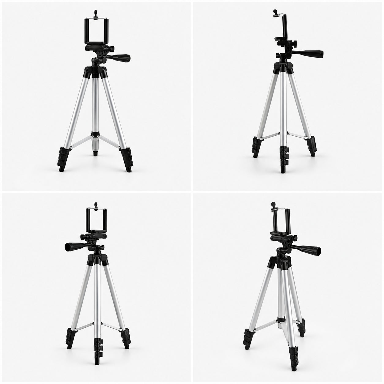Tripode 3 sections en aluminium rétractable avec niveau de bulle pour les selfies et Live Streami