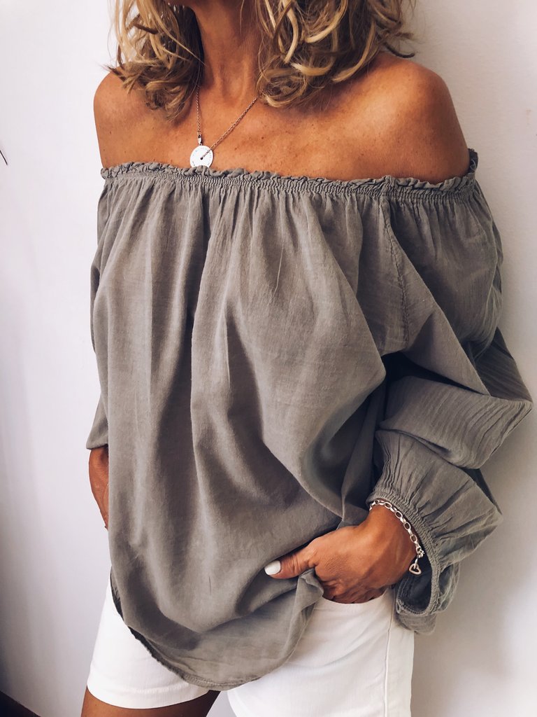 L'automne d'hiver des femmes une pièce collier pliant élastique coton chanvre couleur solide manches longues