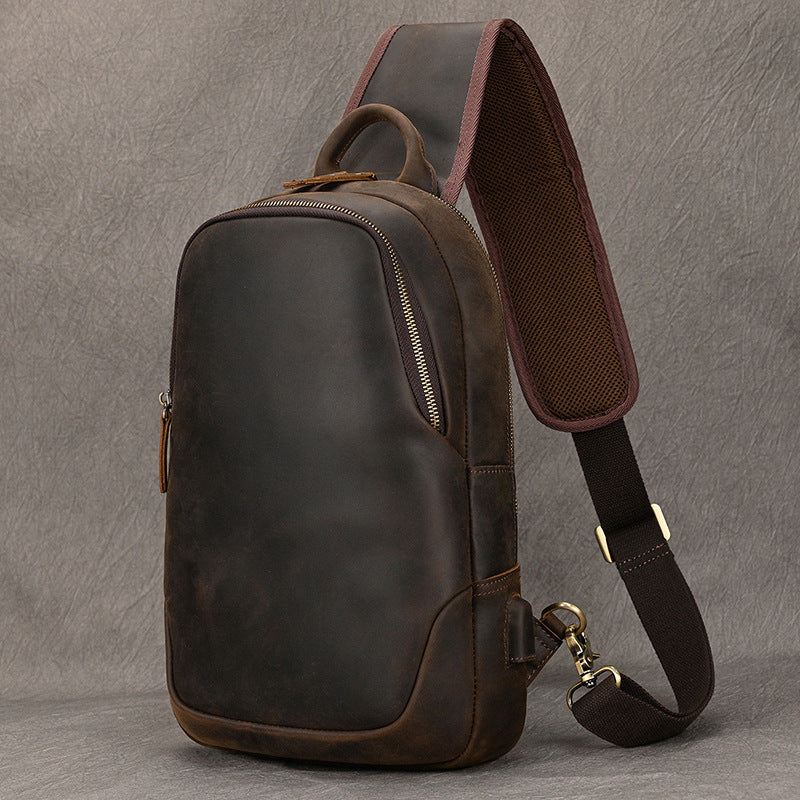 Crazy Horse Sac en cuir de poitrine Grand-Capacité Hommes Sac casual