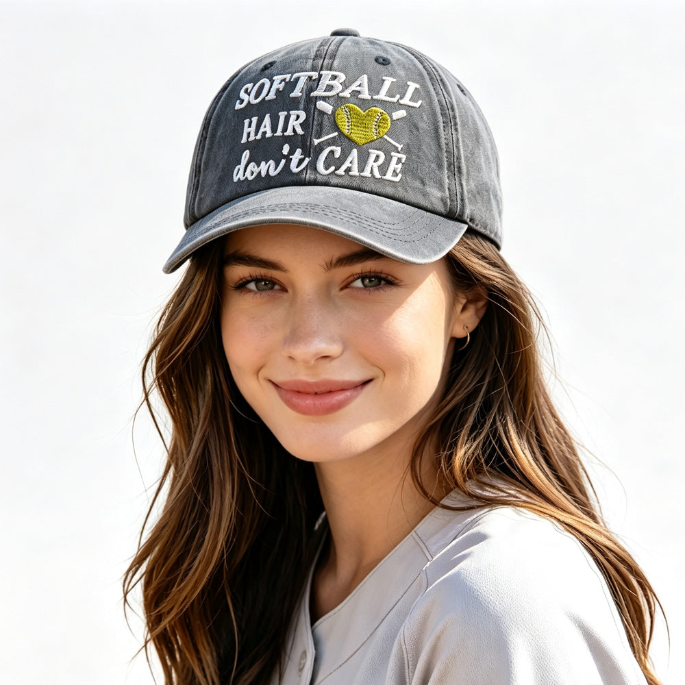 Cheveux Softball Ne vous souciez pas Brodé Bouchon de baseball lavé