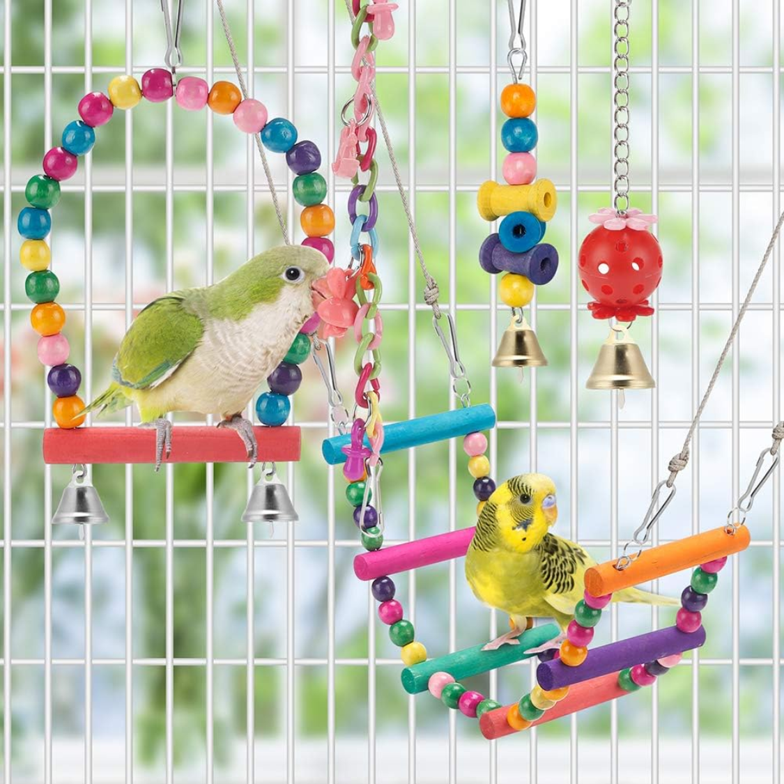 Jouet perruche : balançoire, hamac et échelle colorés pour cage