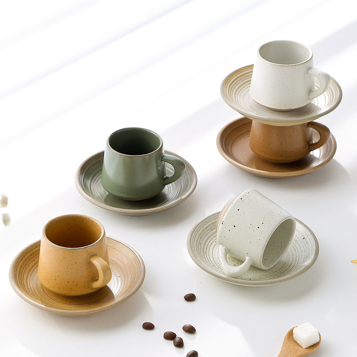 Élégante et créative en pierre rustique Latte Art Retro Cup and Saucer Set en céramique
