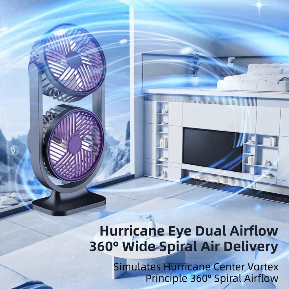 5 engrenage ventilateur de bureau double tête USB rechargeable faible bruit ventilateur de bureau double nuit lumière I