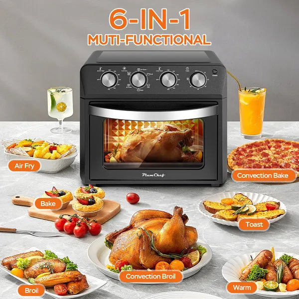 27.5QT Grille-pain à friteuse d'air 6-en-1 Four décroché-porte Convection de comptoir à 6 tranches pour