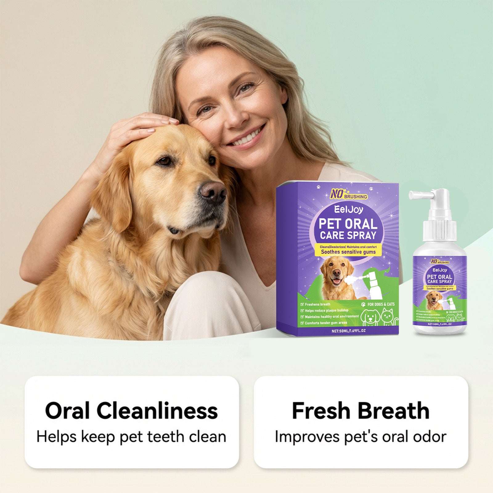 Eeljoy Pet soin buccodentaire spray rafraîchit la respiration et nettoie délicatement les dents adapté aux soins quotidiens