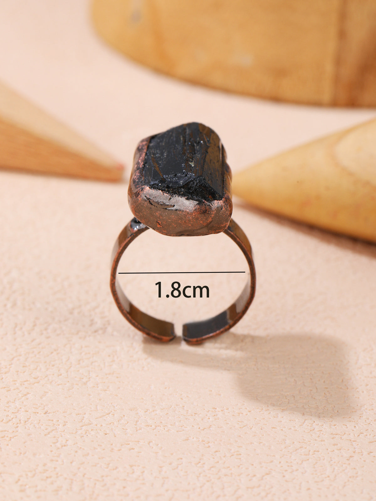 Rétro-style Tourmaline noir naturel Free-size Open Ring